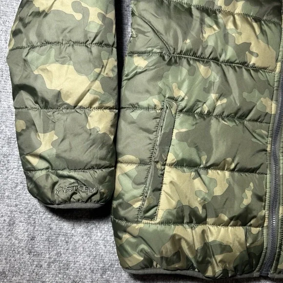 Under Armour Storm Jacket Youth L Green Camo Hooded Puffer Full Zip Reversible - Picture 2 of 12